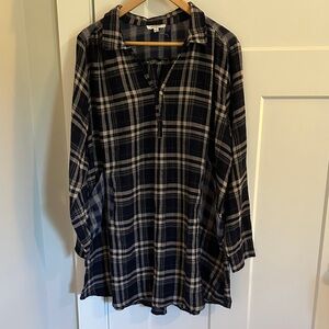 UMGEE Womens Navy White Plaid Tunic Long Sleeve Top Size M